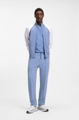 Cotton-blend tracksuit bottoms with pintuck pleats, Light Blue