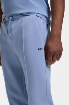 Cotton-blend tracksuit bottoms with pintuck pleats, Light Blue