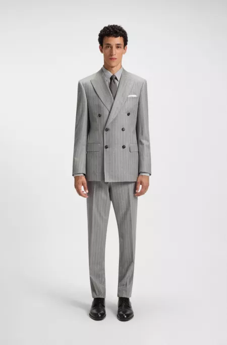 Double-breasted suit jacket in striped virgin wool