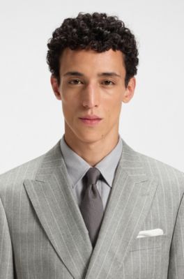 Double-breasted suit jacket in striped virgin wool, Grey Patterned