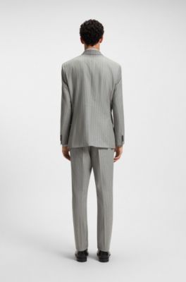 Double-breasted suit jacket in striped virgin wool, Grey Patterned