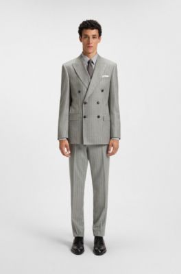 Formal trousers in striped virgin wool, Silver