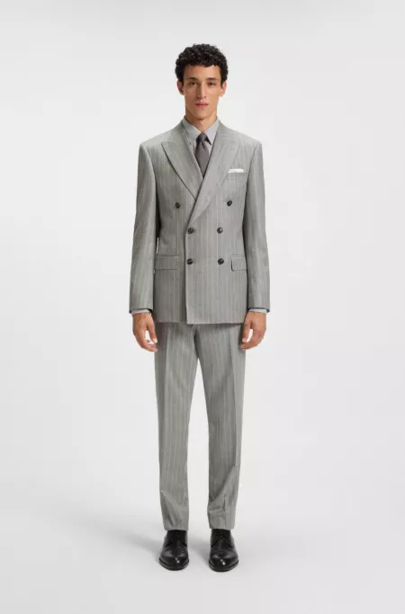 Formal trousers in striped virgin wool