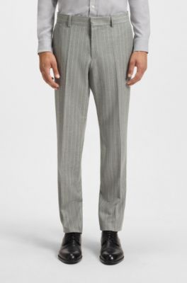 Pantalones formales en lana virgen a rayas, Plata