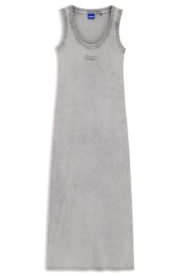 Slim-fit dress in stretch cotton with embossed logo, Light Grey