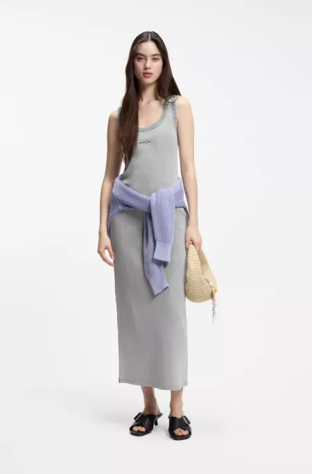 Slim-fit dress in stretch cotton with embossed logo