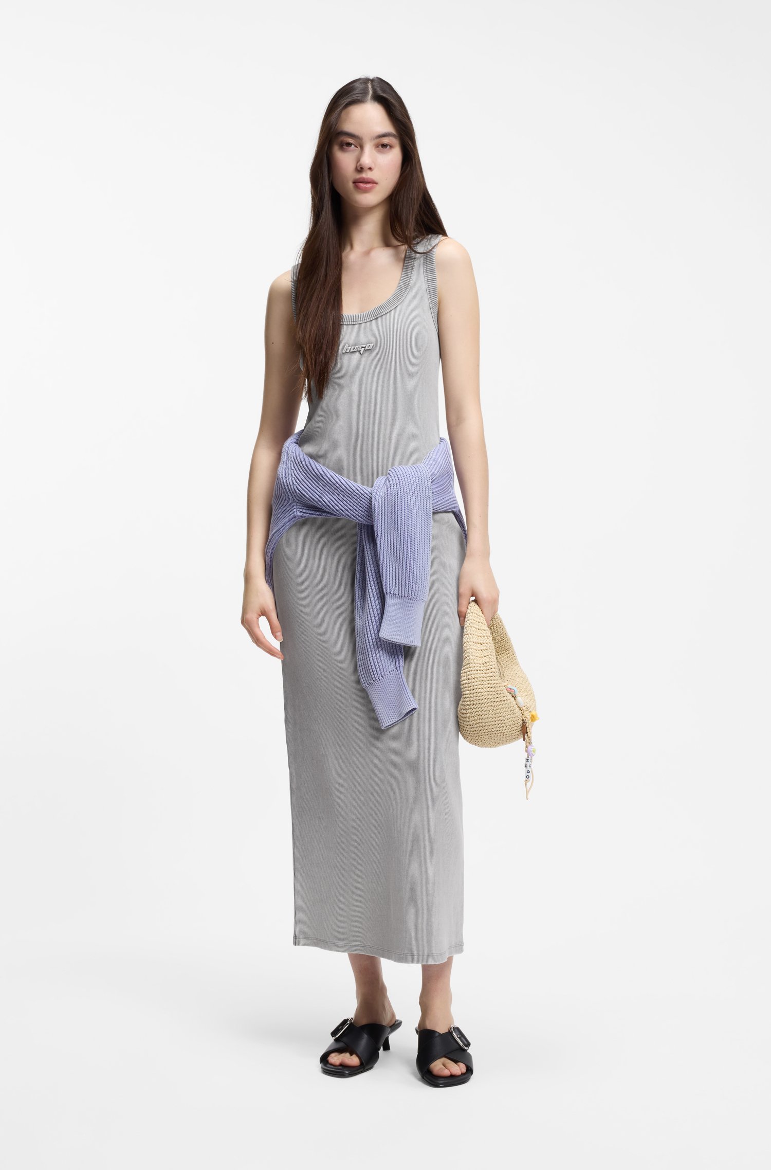 Hugo Slim-fit dress in stretch cotton with embossed logo klänningar dam