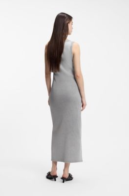 Vestido slim fit de algod&oacute;n el&aacute;stico con logo repujado, Gris claro