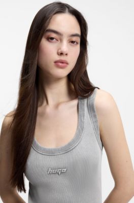 Vestido slim fit de algod&oacute;n el&aacute;stico con logo repujado, Gris claro