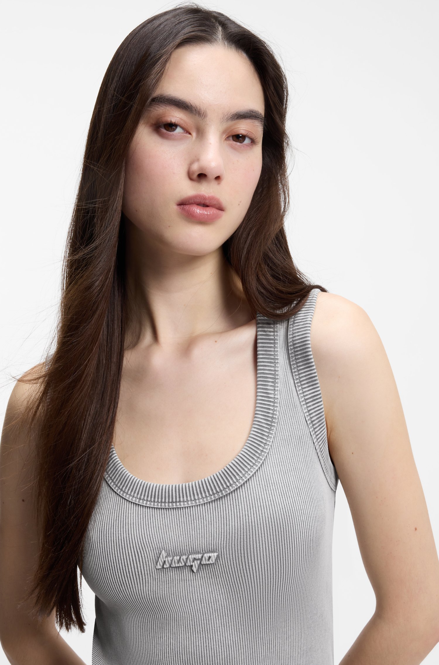 Hugo Slim-fit dress in stretch cotton with embossed logo klänningar dam – bild 2