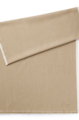 Cotton-blend scarf with handwritten logo embroidery, Beige
