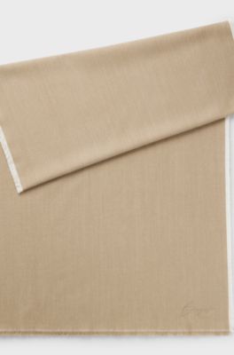 Cotton-blend scarf with handwritten logo embroidery, Beige