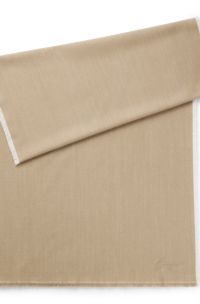 Cotton-blend scarf with handwritten logo embroidery, Beige