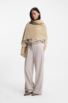 Cotton-blend scarf with handwritten logo embroidery, Beige