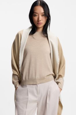 Cotton-blend scarf with handwritten logo embroidery, Beige