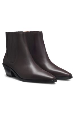 Western-inspired ankle boots in leather with stretch panels, Light Purple