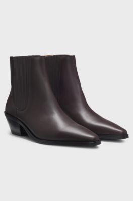Western-inspired ankle boots in leather with stretch panels, Light Purple