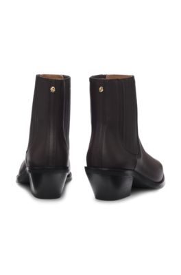 Western-inspired ankle boots in leather with stretch panels, Light Purple