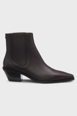 Western-inspired ankle boots in leather with stretch panels, Light Purple