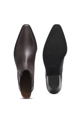 Western-inspired ankle boots in leather with stretch panels, Light Purple