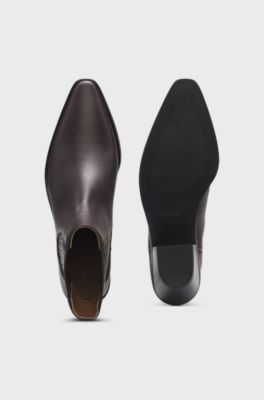 Western-inspired ankle boots in leather with stretch panels, Light Purple