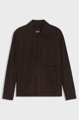 Jacke aus Veloursleder mit Druckknopfverschluss, Dunkelbraun