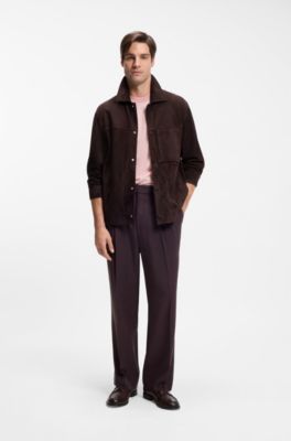 Suede jacket with press-stud closure, Dark Brown