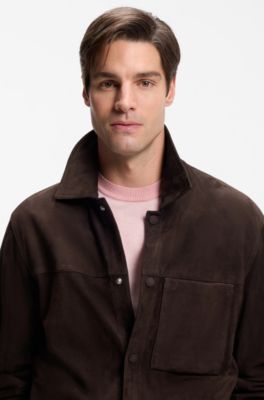 Suede jacket with press-stud closure, Dark Brown