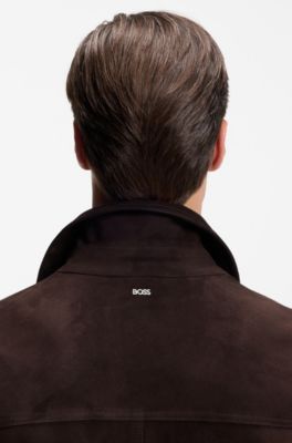 Suede jacket with press-stud closure, Dark Brown