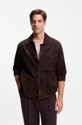 Suede jacket with press-stud closure, Dark Brown