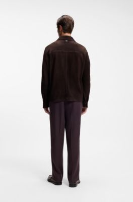 Suede jacket with press-stud closure, Dark Brown