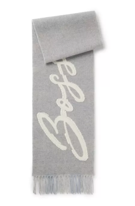 Wool-blend scarf with check and logo