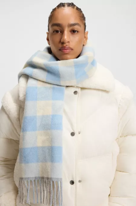 Wool-blend scarf with check and logo