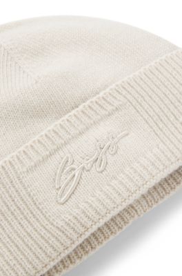 Gebreide beanie met een logostiksel, Naturel