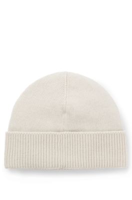 Gebreide beanie met een logostiksel, Naturel