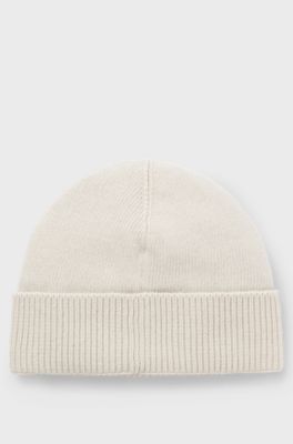 Knitted beanie hat with embroidered logo, Natural