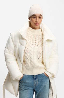 Knitted beanie hat with embroidered logo, Natural