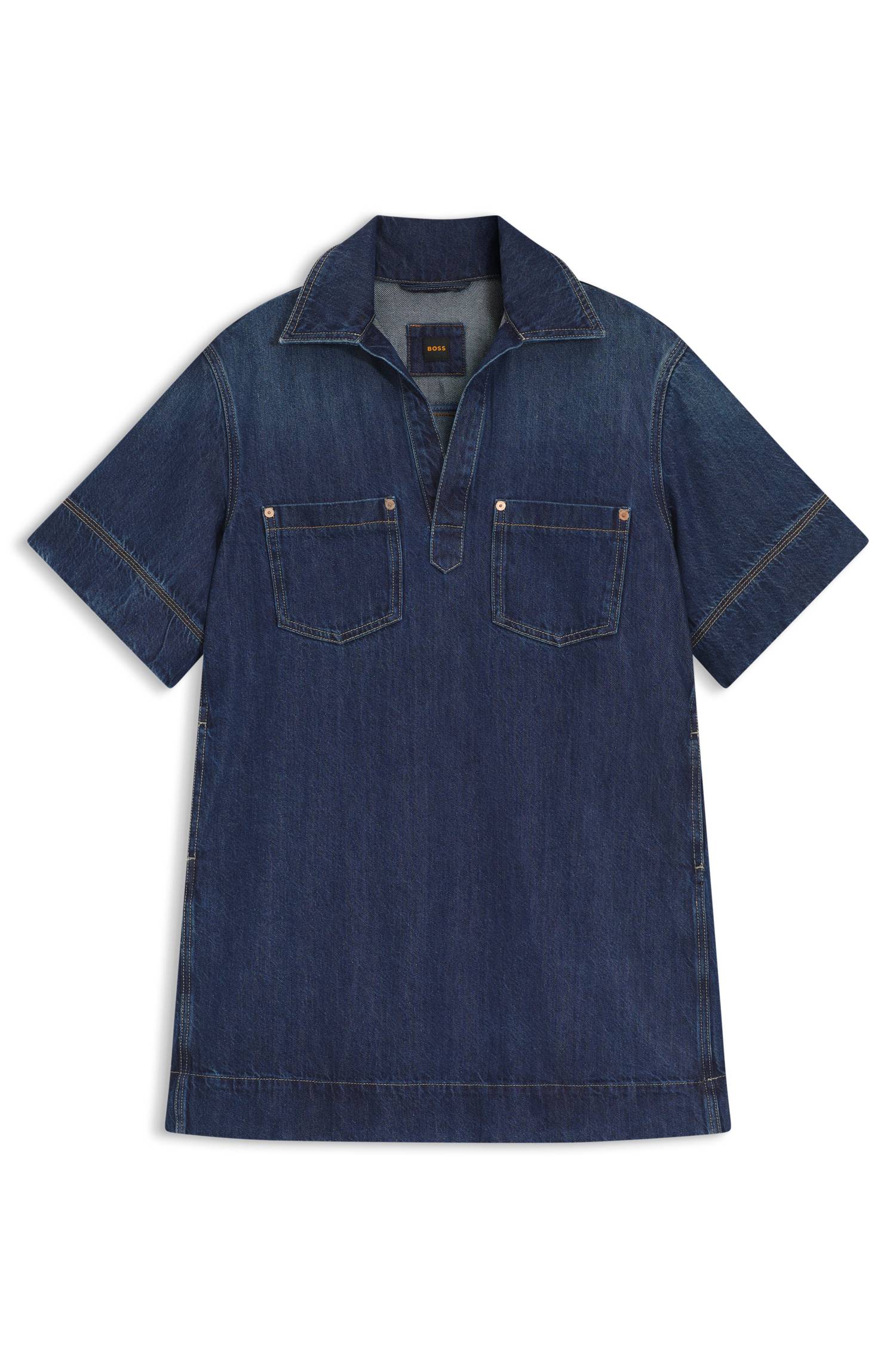 Boss Blue-denim dress with Johnny collar klänningar dam – bild 4