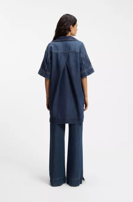 Blue-denim dress with Johnny collar