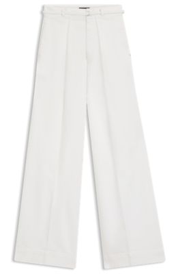 Jeans i naturvit med vida ben och veck fram, Vit