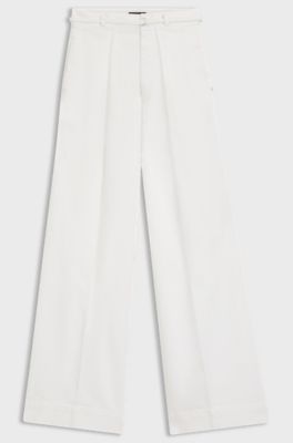 Jeans a gamba larga in denim color crema con pieghe sulla parte anteriore, Bianco