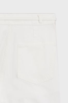 Wide-leg jeans in white denim with front pleats, White