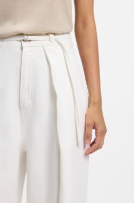 Wide-leg jeans in white denim with front pleats, Natural