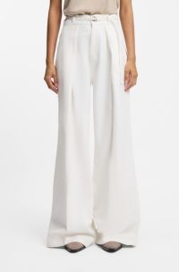 Jean Wide en denim crème avec plis sur le devant, Blanc