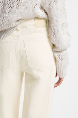 Wide-leg trousers in needle-punch cotton, Natural