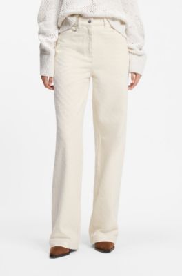 Wide-leg trousers in needle-punch cotton, Natural