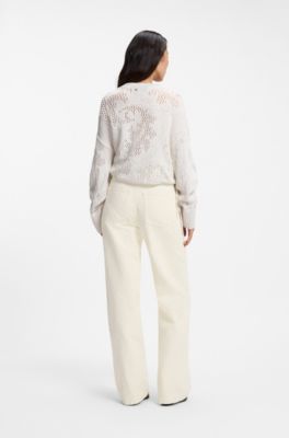 Wide-leg trousers in needle-punch cotton, Natural