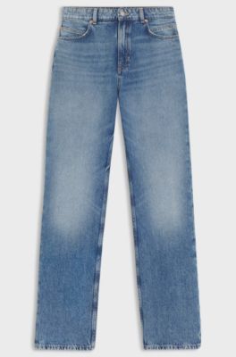 High-waisted regular-fit jeans in blue rigid denim, Blue