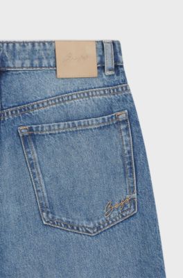High-waisted regular-fit jeans in blue rigid denim, Blue