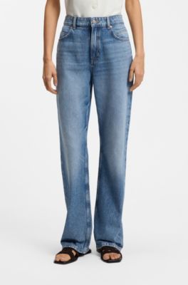 Regular-fit jeans met hoge taille van stevig blauw denim, Blauw